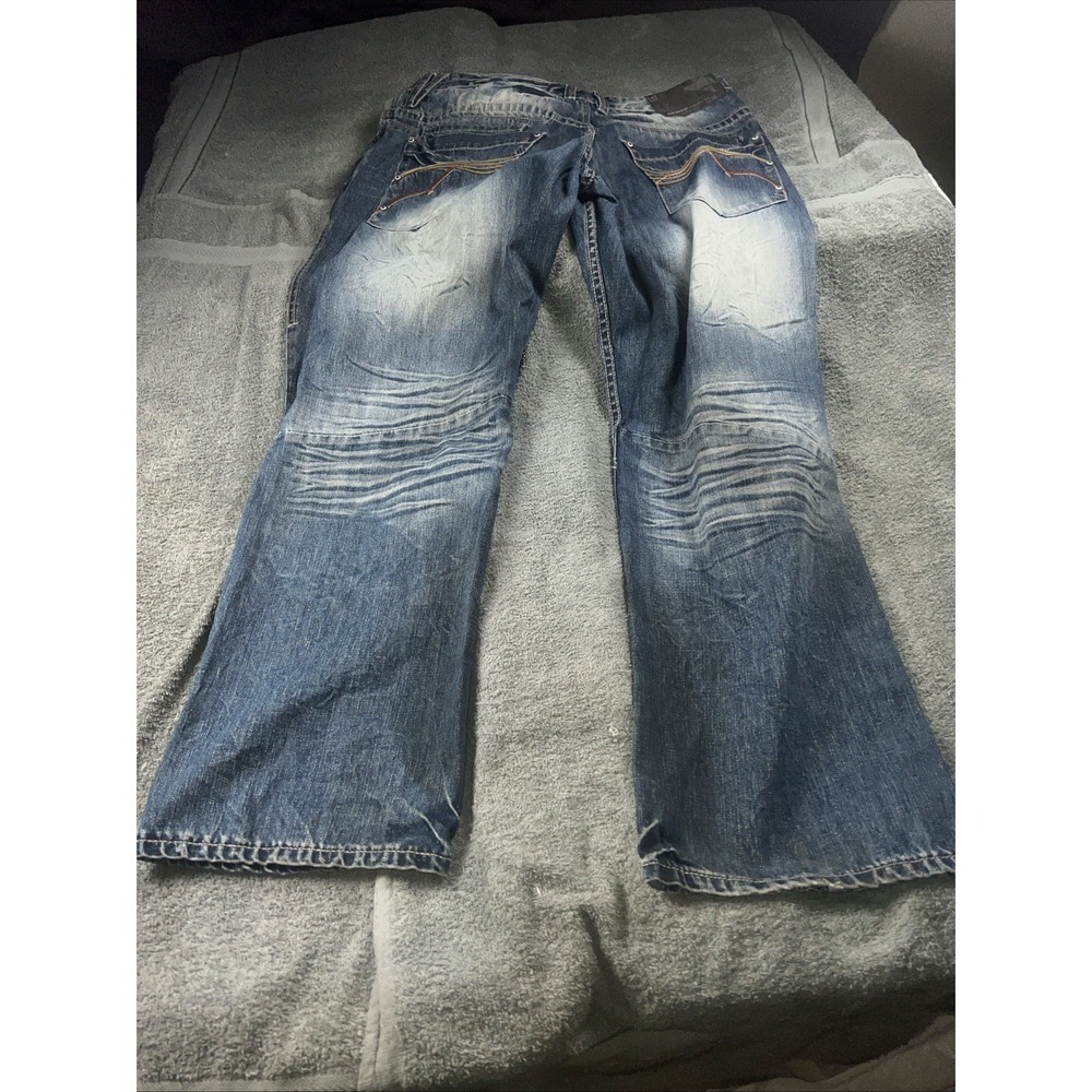 Vintage Y2K Rocawear Jeans Baggy Hip Hop‎ Blue Embroidered Dark Wash Men 40X36 - Picture 8 of 11